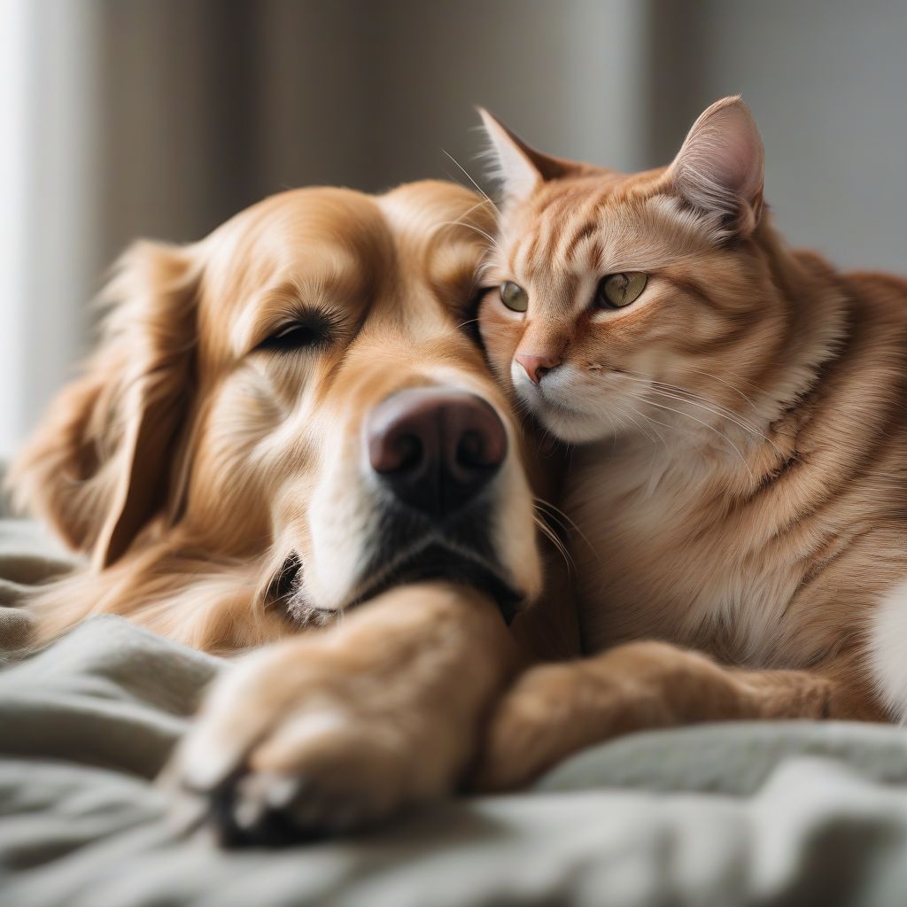 Senior Dog and Cat Cuddling