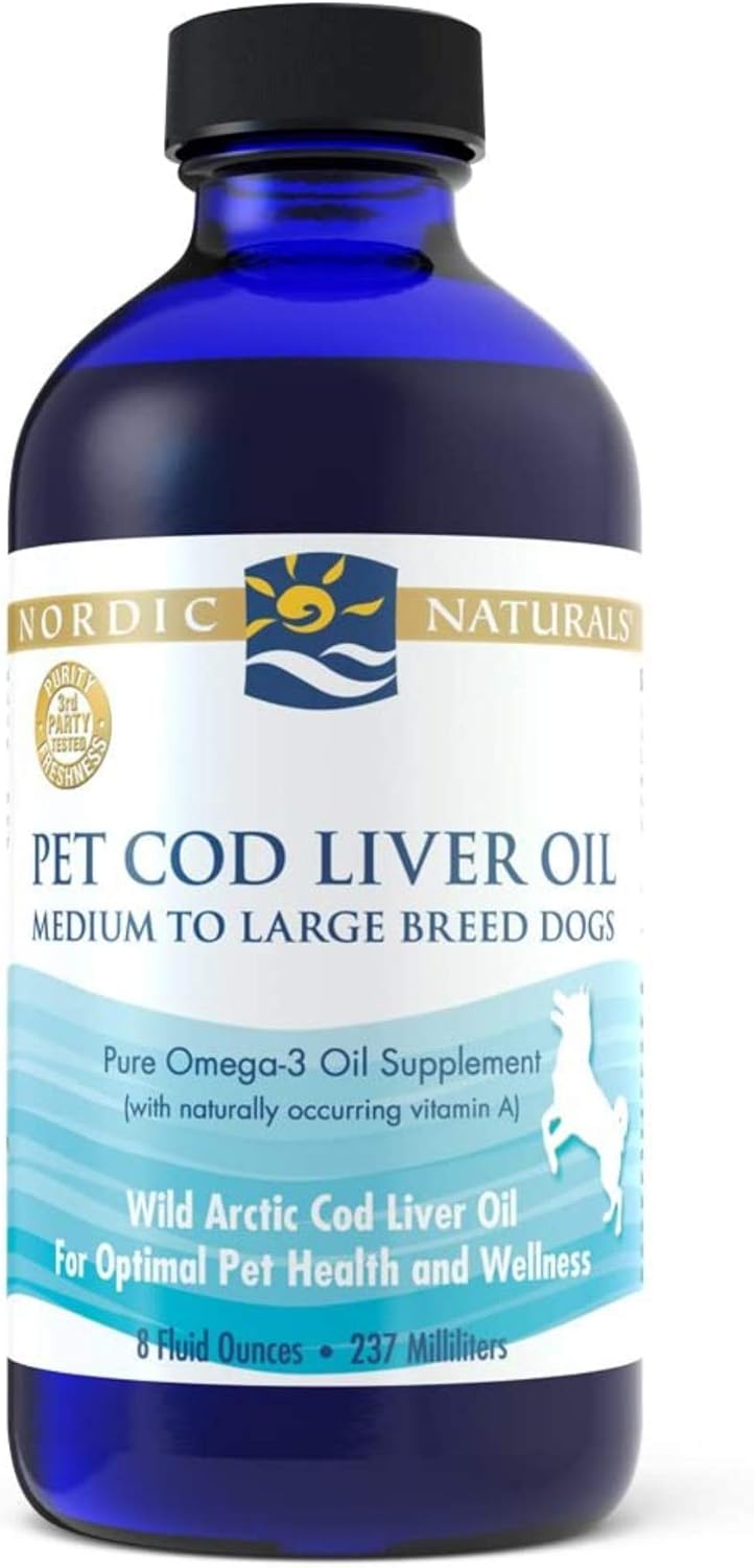 Nordic Naturals Pet Cod Liver Oil, Unflavored - 8 oz - 1104 mg Omega-3 Per Teaspoon - Fish Oil for Dogs with EPA & DHA - Promotes Skin, Coat, & Immune Health