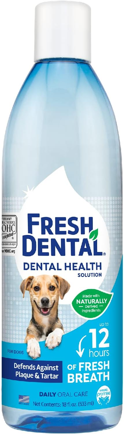 Fresh Dental Water Additive for Dogs, Dog Breath Freshener & Teeth Cleaning Solution, No Toothpaste or Toothbrush Required, Effortless Dental Care, Veterinary Recommended, Made in the USA, 16oz