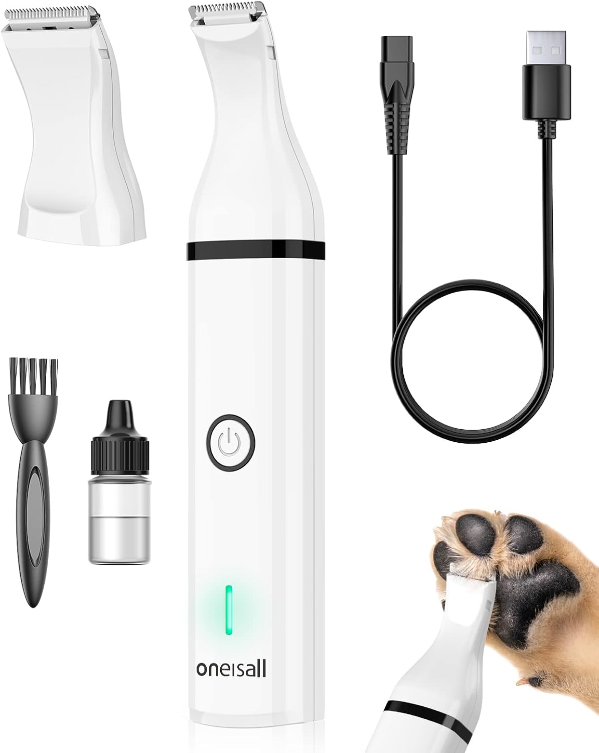 oneisall Dog Clippers with Double Blades,Cordless Small Pet Hair Grooming Trimmer,Low Noise for Trimming Dog\'s Hair Around Paws, Eyes, Ears, Face, Rump (White)