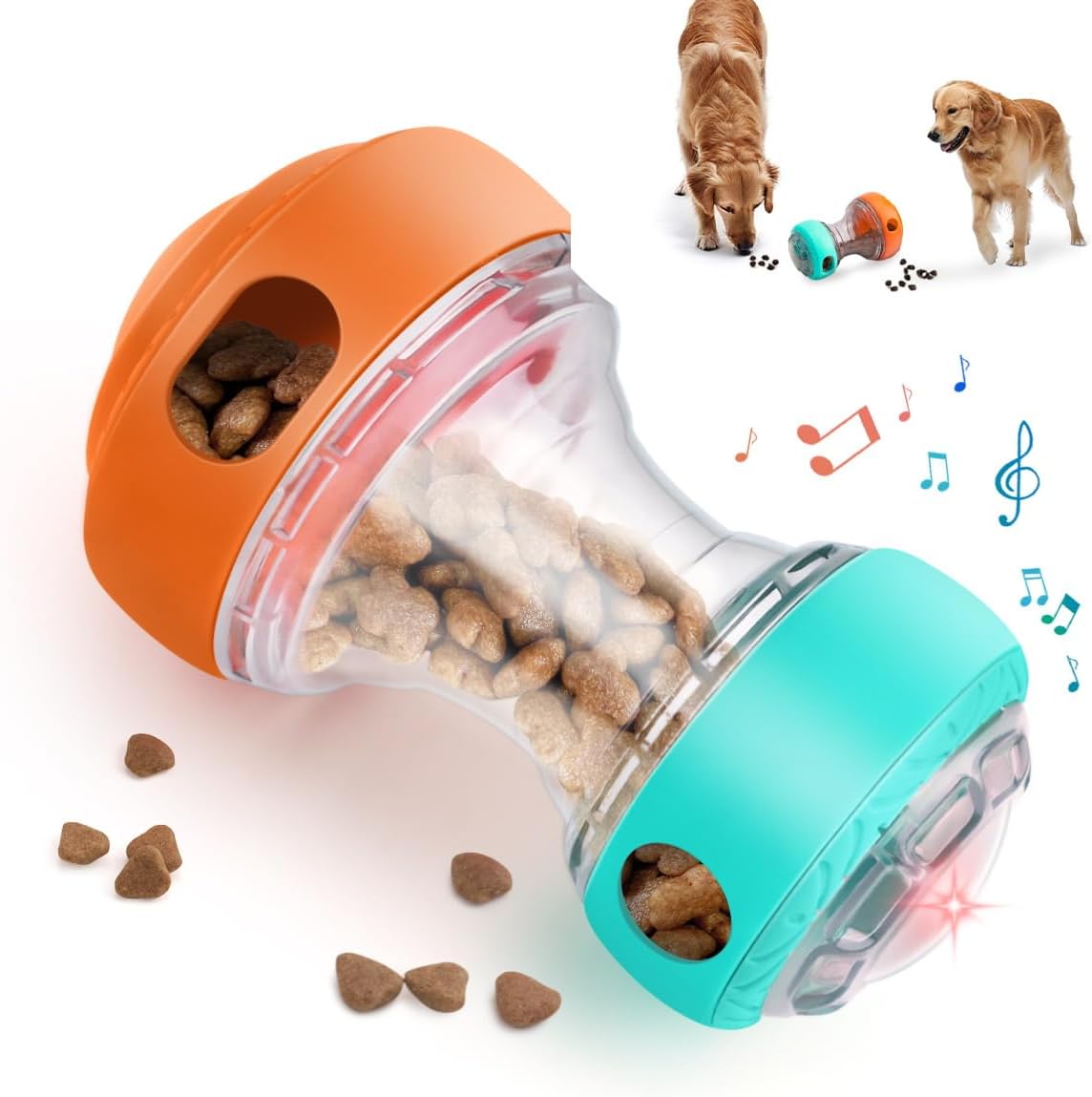 Dog Interactive Toys for Treat Dispensing, Dog Puzzle Feeder Food Dispenser 2 Adjustable Holes with LED Light & Squeaky, Puppy Treat Ball Slow Feeding for Large/Medium/Small Breeds Pet Gift