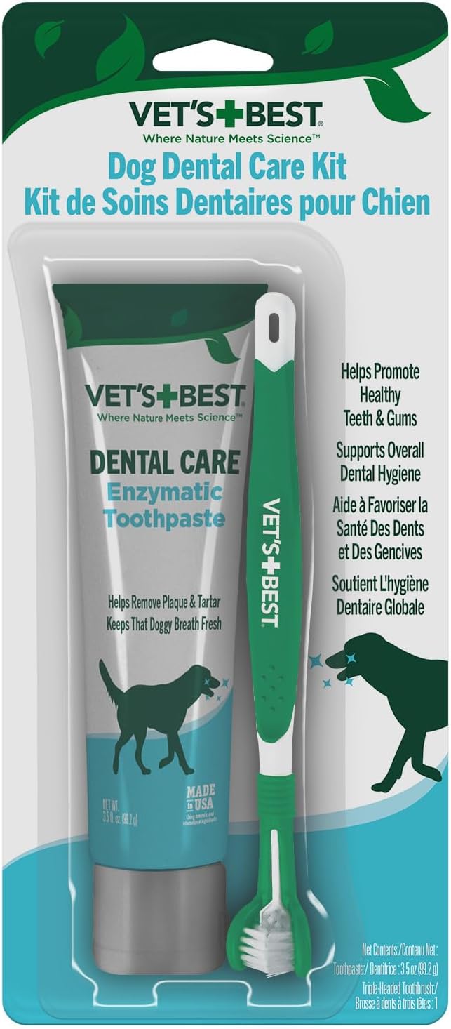 Vet\'s Best Dog Toothpaste & Dog Toothbrush, Dental Kit, Plaque Remover for Teeth, Whitens Teeth, Freshens Canine Breath, Veterinarian Formula, Finger Toothbrush Included