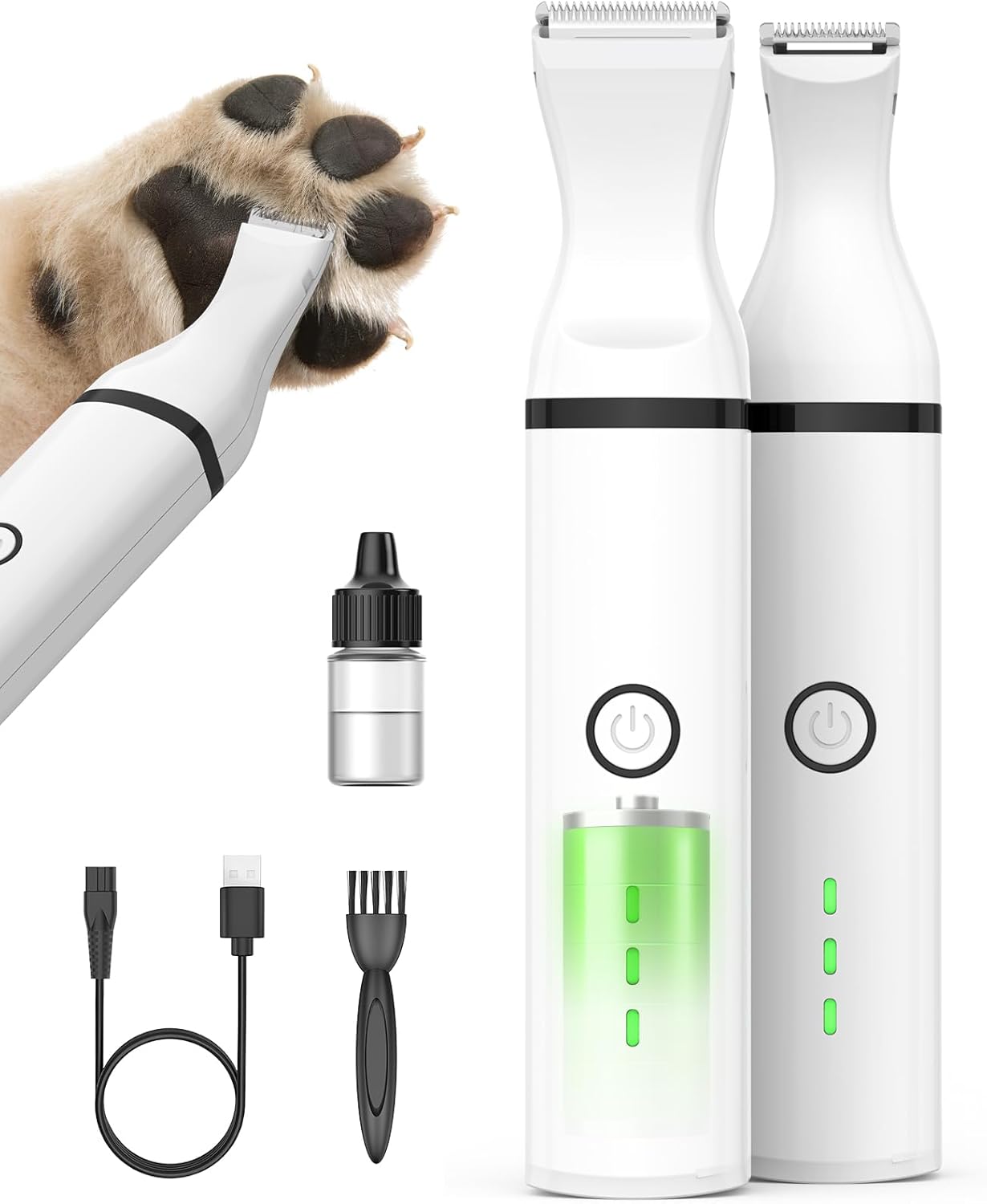 oneisall Dog Paw Trimmer,Corldless Quiet Pet Paw Trimmer with Double Blades,Low Noise 2 Speed Dog Grooming Clippers for Paws, Eyes, Ears, Face, Rump