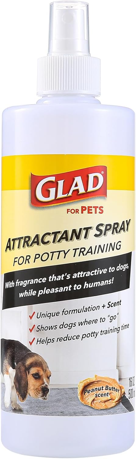 Glad for Pets Attractant Spray for Potty Training Dogs & Puppies, Peanut Butter Scent, 16oz - Effective Dog Potty Training Spray, Indoor or Outdoor Dog Potty Training Aid, 16oz Bottle