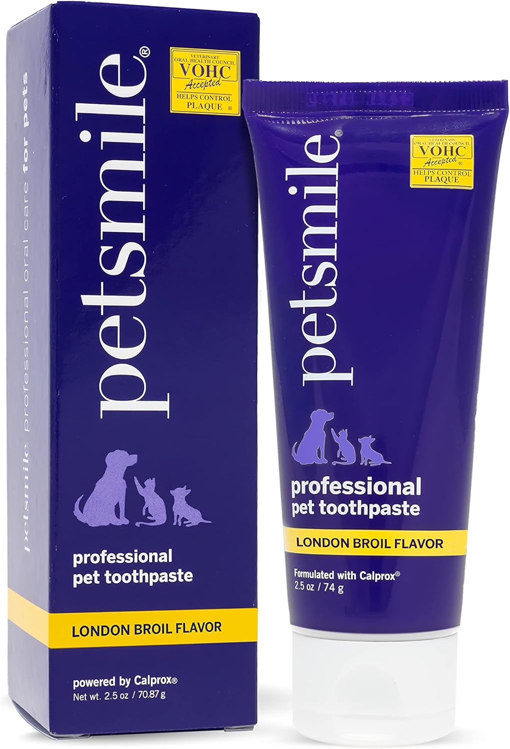 Petsmile Professional Pet Toothpaste for Cats & Dogs - Only VOHC Accepted Toothpaste - Clinically Proven to Control Plaque & Tartar Calprox Formula (London Broil, 2.5 Oz)