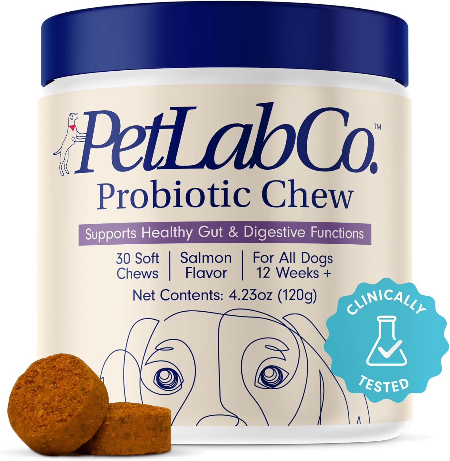 PetLab Co. Probiotics for Dogs, Support Gut Health, Occasional Diarrhea, Digestive Health & Seasonal Allergies - Salmon Flavor - 30 Soft Chews