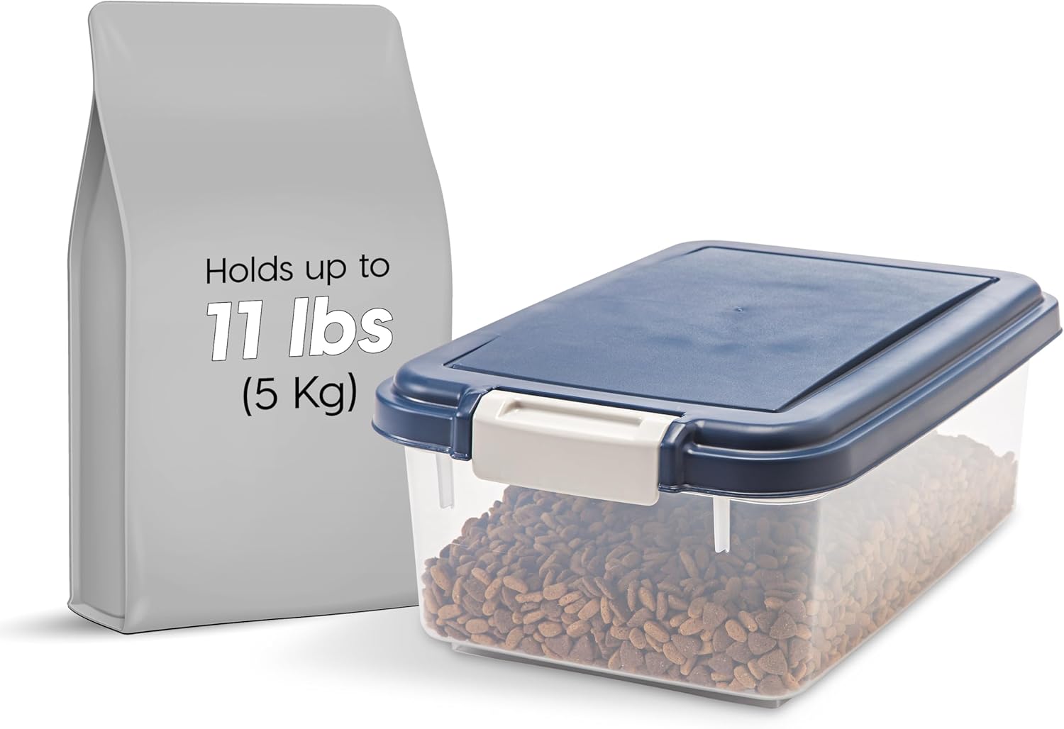IRIS USA Airtight Dog Food Storage Container, Up to 11 lbs, Dog Cat Bird and Other Pet Food Treats Storage Bin, Dog Cat Wet Food Cans, Keep Fresh, BPA Free, Stackable, Navy