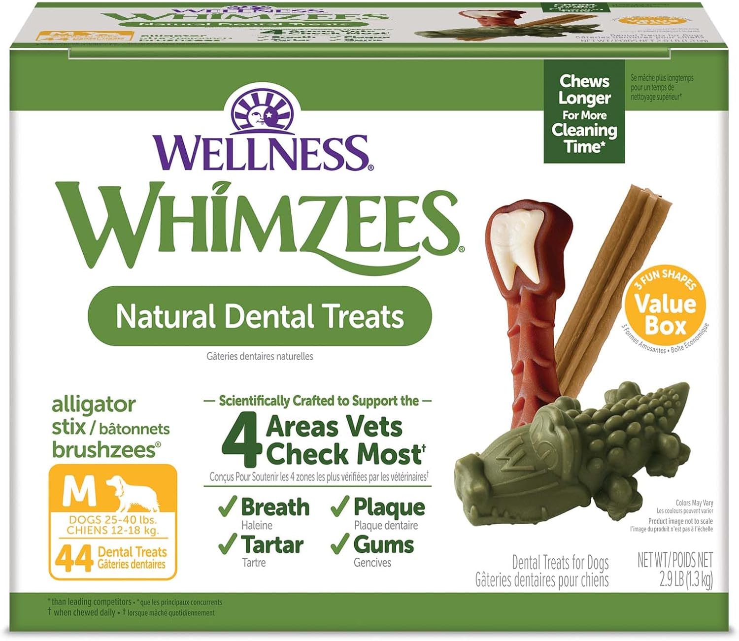 Wellness WHIMZEES Value Box Dog Dental Treats, Natural Chews, Medium Size (44 Count)