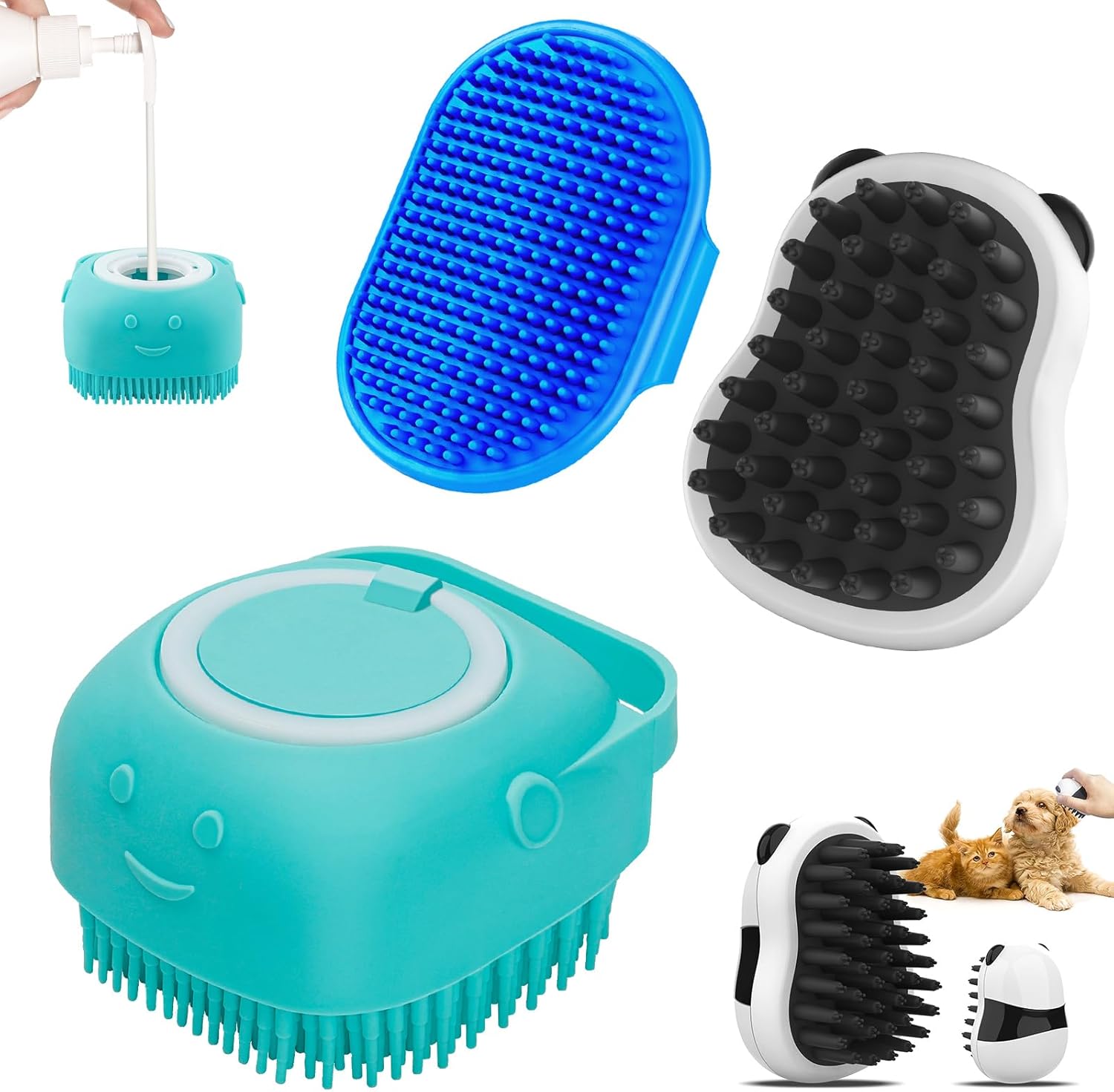 Comotech 3-in-1 Dog Grooming Brush | Adjustable Handle Shampoo Brush & Scrubber for Short & Long Haired Dogs & Cats (Blue)