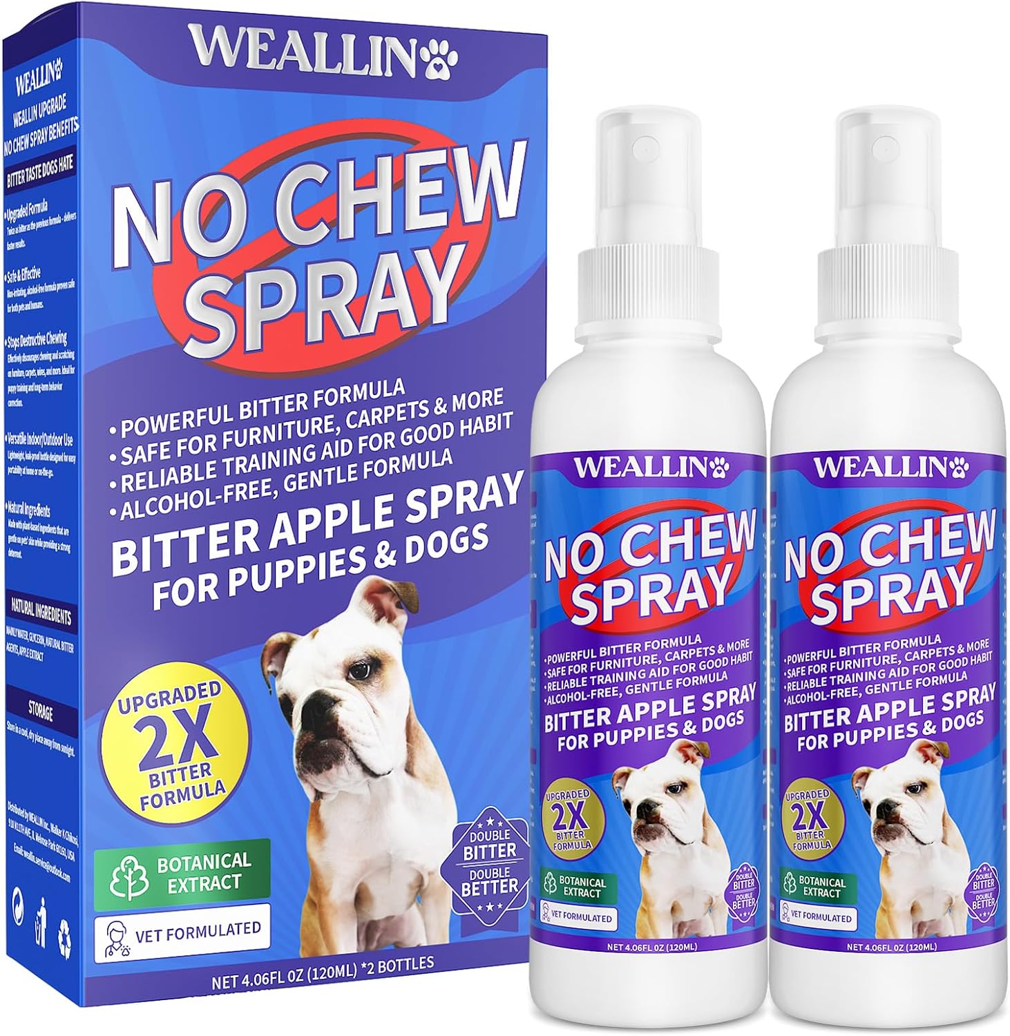 No Chew Spray for Dogs 2 Pack, Bitter Apple Spray for Dogs Natural Training Aid for Dogs & Puppies, Stop from Chewing and Biting on Furniture, Shoes, Plants, Indoor & Outdoor Use, No Alcohol & Stain