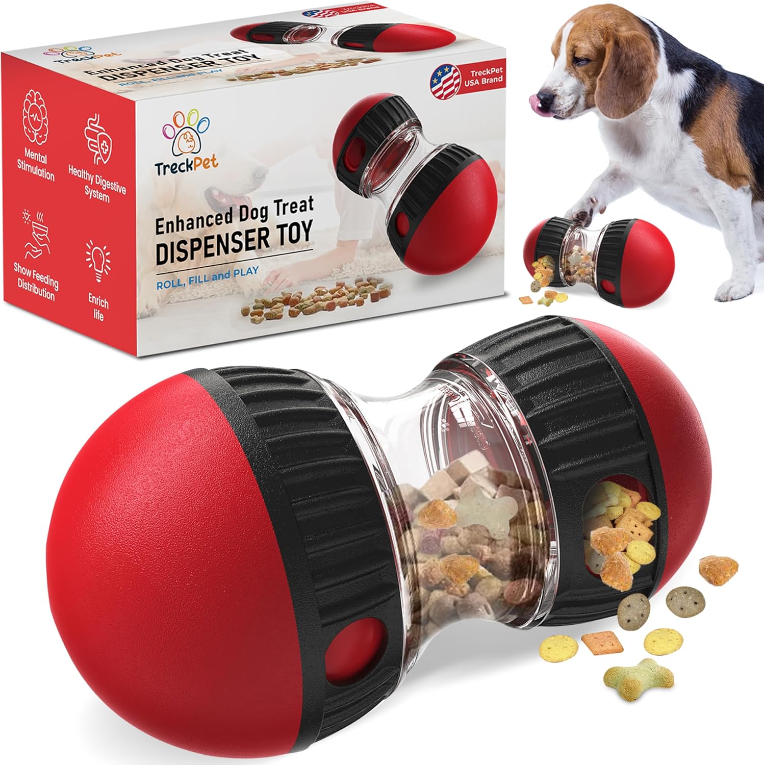 Dog Treat Dispenser Toy-Premium Interactive Dog Toys-Dog Puzzle Toy for Smart Dogs with Adjustable Food Dispenser Suitable for Small-Medium and Large Breeds